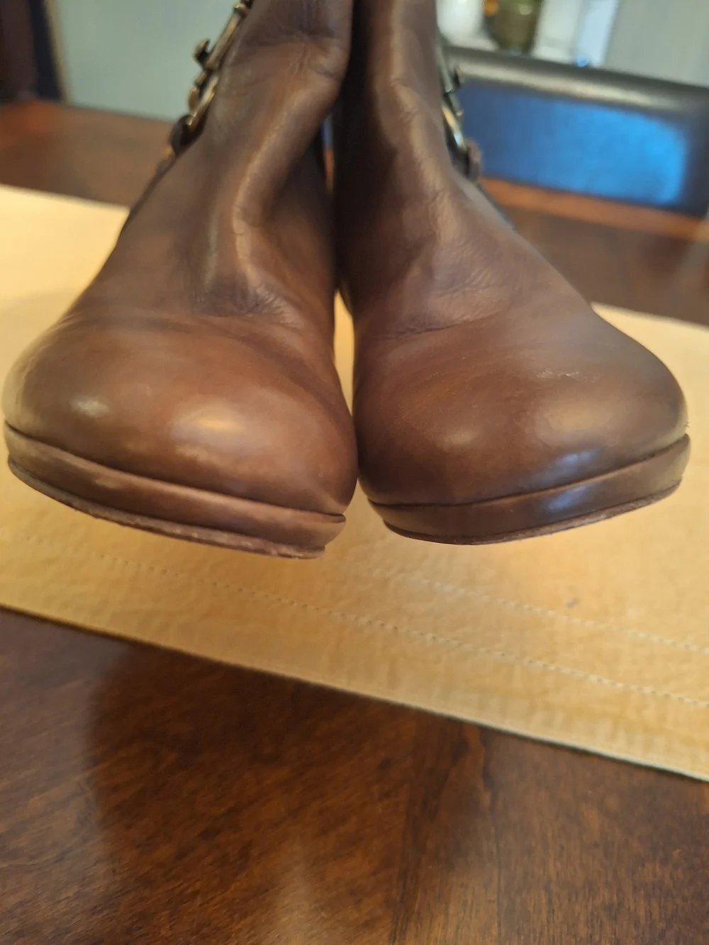 Coach Tan Leather Mid-Calf Heeled Boots with Buckle Detail 6.5